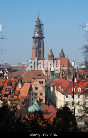 Der Freiburger Münster, überragt die Stadt in Deutschland Stockfoto