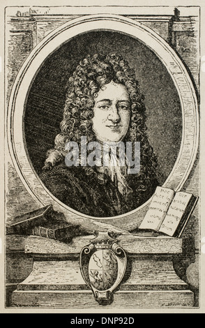 Gottfried Wilhelm Leibniz (1646-1716). Deutscher Mathematiker und Philosoph. Gravur. Stockfoto