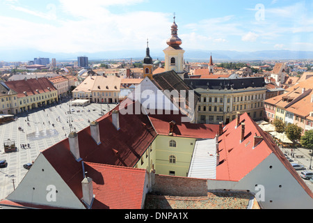 Die Aussicht von der charmanten, mittelalterlichen Zentrum von Sibiu, vom Turm aus Rat, in Siebenbürgen, Rumänien, Osteuropa Stockfoto