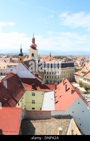 Die Aussicht von der charmanten, mittelalterlichen Zentrum von Sibiu, vom Turm aus Rat, in Siebenbürgen, Rumänien, Osteuropa Stockfoto