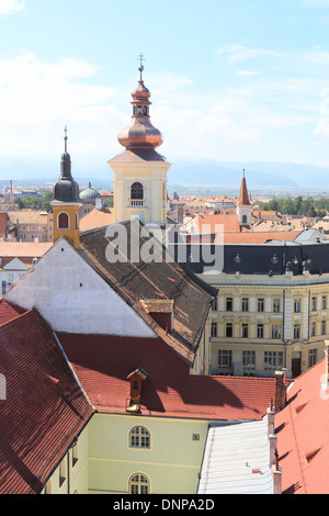 Die Aussicht von der charmanten, mittelalterlichen Zentrum von Sibiu, vom Turm aus Rat, in Siebenbürgen, Rumänien, Osteuropa Stockfoto