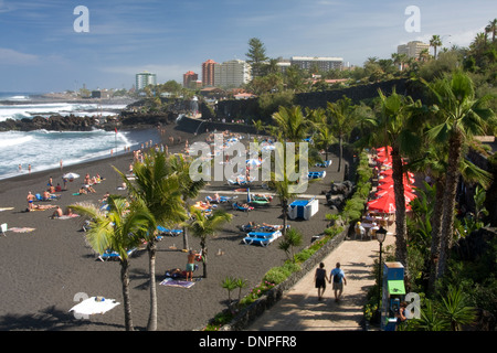 Playa del Jardin, Puerto De La Cruz, Teneriffa, Nordspanien Stockfoto