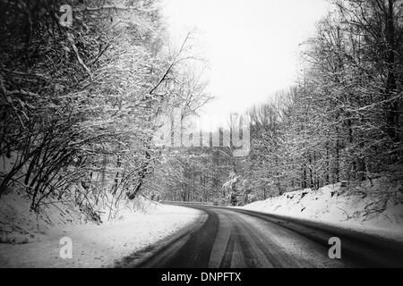 Bloomington, Indiana, USA. 1. Januar 2014. Entlang ind. 37 nördlich von Bloomington. Schnee und Frost Temerpatures Decke Indiana mit Subzero Temperaturen und mehr Schnee über das Wochenende erwartet. Bildnachweis: Jeremy Hogan/Alamy Live-Nachrichten Stockfoto