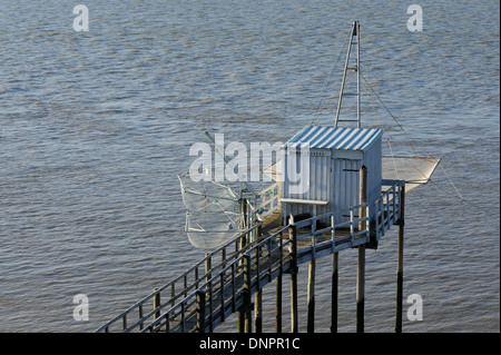 Fischerhütten entlang der Gironde-Mündung in der Nähe von Talmont Sur Gironde in Charente-Maritime, Frankreich Stockfoto