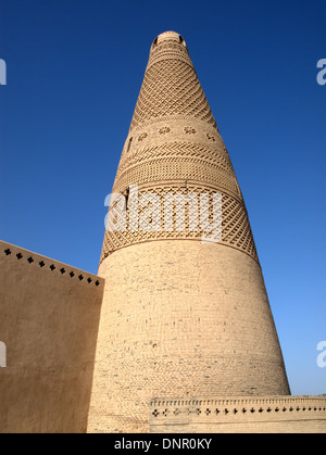 Das Emin-Minarett oder Imin Ta in der Nähe der Uyghur Moschee in Turpan (Turfan), Xinjiang, China. Es ist das höchste Minarett in China, bu Stockfoto