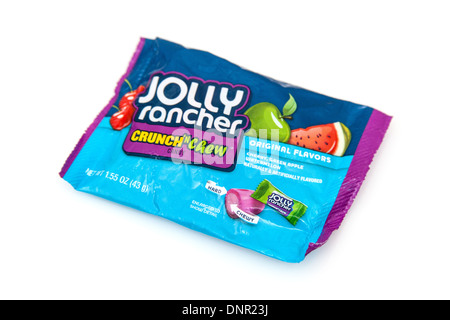 Paket von Jolly Rancher Süßigkeiten oder Süßigkeiten isoliert auf einem weißen Studio-Hintergrund. Stockfoto