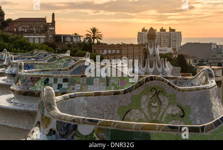 Sonnenaufgang im Park Güell Stockfoto