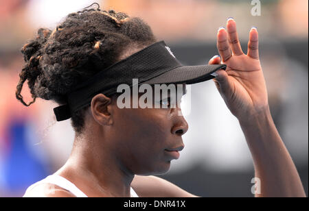 Auckland, Neuseeland. 4. Januar 2014. Venus Williams in Aktion während Ihres Studiums Einzel-Finale Verlust für Ana Ivanovic bei der ASB Classic Women International. ASB Tennis Centre, Auckland, Neuseeland. Samstag, 4. Januar 2014. Bildnachweis: Aktion Plus Sport/Alamy Live-Nachrichten Stockfoto