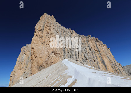 Der Antermoia-Pass in der Berggruppe des Rosengartens. Die Dolomiten des Fassatals. Italienische Alpen. Europa. Stockfoto