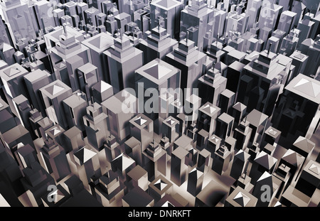 Futuristische Stadt mit Metallic-Gebäuden und Skyline Stockfoto