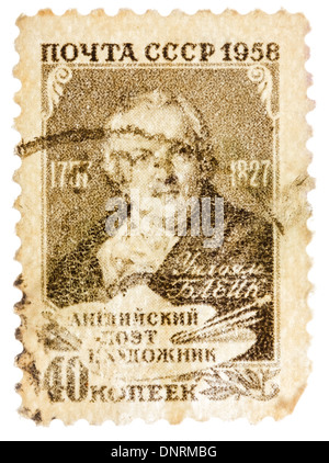 UdSSR - ca. 1958: Postkarte gedruckt in der USSR zeigt Porträt des englischen Dichters und Künstlers William Blake, ca. 1958 Stockfoto