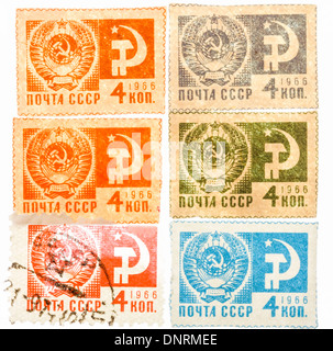 UdSSR - ca. 1966: Postkarte gedruckt in der USSR zeigt USSR Fahne mit Hammer und Sichel, ca. 1966 Stockfoto