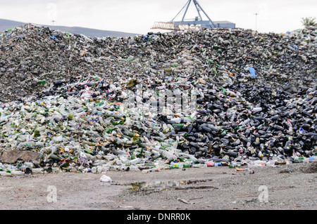 Stapel der leeren Flaschen Baileys an einem Recycling Center Stockfoto