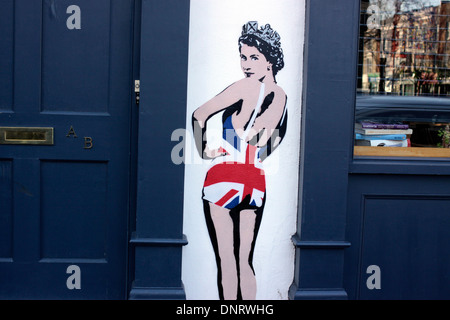 Streetart mit Queen Elizabeth von Pegasus in Nord-London Stockfoto