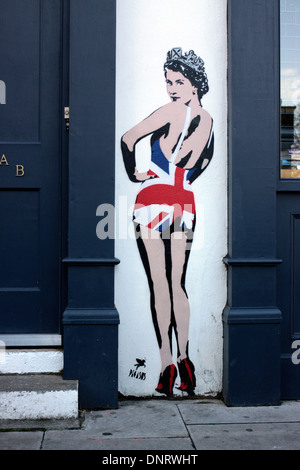 Streetart mit Queen Elizabeth von Pegasus in Nord-London Stockfoto