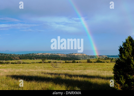 Regenbogen über Felder südlich von Colorado Springs, Colorado, USA Stockfoto