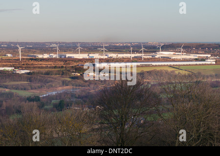 Nissan car Factory und Windpark von oben, Washington, Sunderland England UK gesehen Stockfoto