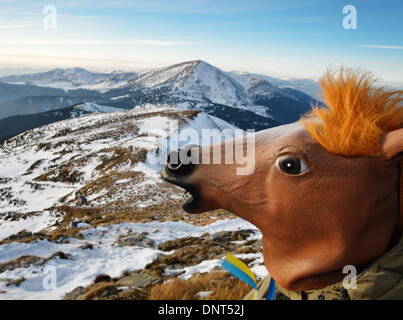 1. Januar 2014, Karpaten - feiern Wanderer Neujahr auf Howerla Berg, dem höchsten Berg in der Ukraine Stockfoto