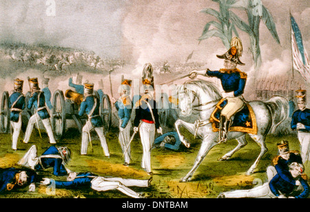 "Ein wenig mehr Trauben Kapitän Bragg" - General Taylor bei der Schlacht von Buena Vista, 23. Februar 1847.  Allgemeine ZacharyTaylor auf dem Pferderücken, mitten in der Schlachtszene. Stockfoto