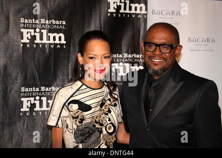 Santa Barbara, Kalifornien USA 5. Januar 2014. Die roten Teppich Ankünfte für Santa Barbara International Film Festival Kirk Douglas Award For Excellence in Film Forest Whitaker auf eine schwarze Krawatte Gala statt im Bacara Resort & Spa vorgestellt. Foto: Forest Whitaker mit seiner Frau Keisha. Bildnachweis: Lisa Werner/Alamy Live-Nachrichten Stockfoto