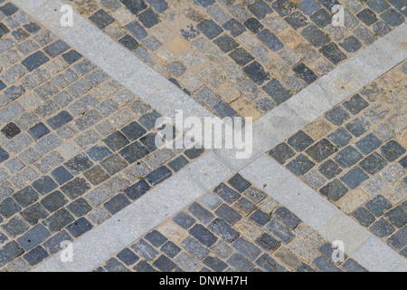 Granit-Kopfsteinpflaster Straße (Textur) Stockfoto