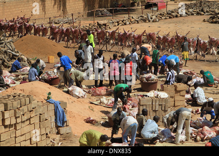 Männer aus der Gemeinde in Niamey, Niger arbeiten zusammen, um Schafe zu opfern, als Teil der Feier des Tabaski (Eid-al-Adha) Stockfoto