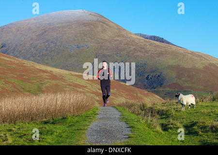 Verliebte sich Läufer auf Latrigg Blease fiel und der Fuß des Lonscale fiel im Hintergrund Lake District National Park Cumbria England Stockfoto