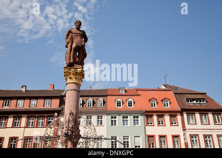 Der Marktplatz mit Herkules-Brunnen in Heidelberg, Baden-Württemberg, Deutschland Stockfoto