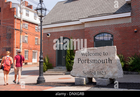 Willkommensschild in Portsmouth, New Hampshire. Stockfoto