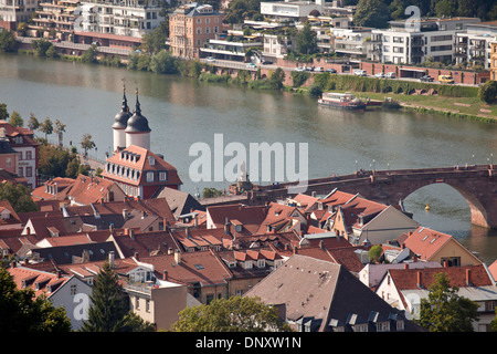 Blick über die alte Stadt und Neckar River in Heidelberg, Baden-Württemberg, Deutschland Stockfoto