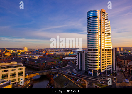 Bridgewater Ort Leeds bei Sonnenuntergang Stockfoto