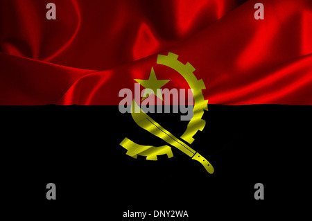 Angola Fahne auf seidige Textur. Stockfoto