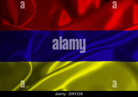 Armenien-Flagge auf seidige Textur. Stockfoto