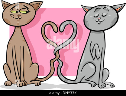 Valentinstag Cartoon Illustration von lustigen Katzen paar in der Liebe Stockfoto