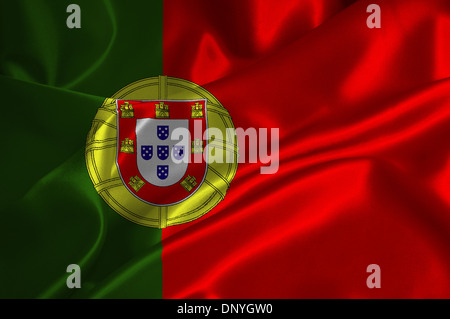 Portugal Flagge auf seidige Textur. Stockfoto