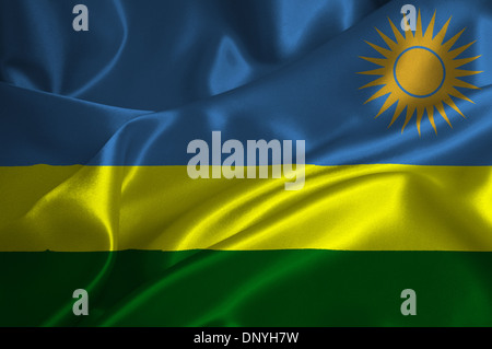 Ruanda-Flagge auf seidige Textur. Stockfoto