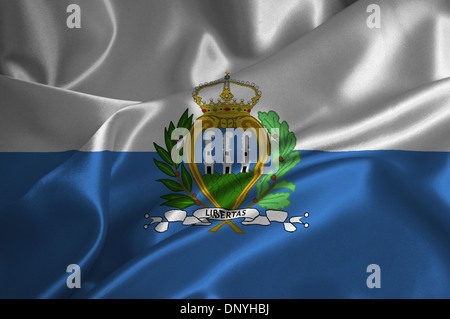 San Marino Flagge auf seidige Textur. Stockfoto