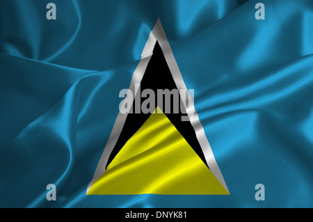 St. Lucia-Flagge auf seidige Textur. Stockfoto