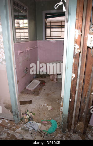 11. April 2006; New Orleans, LA, USA; Ein Haus wird von ACORN Freiwilligen entkernt. Eichel Freiwilligen haben über 1000 Häuser für einkommensschwache Hausbesitzer in größere New Orleans als Teil ihrer Katrina Disaster Relief Programm ausgenommen. Obligatorische Credit: Foto von Kayte Deioma/ZUMA Press. (©) Copyright 2006 von Kayte Deioma Stockfoto