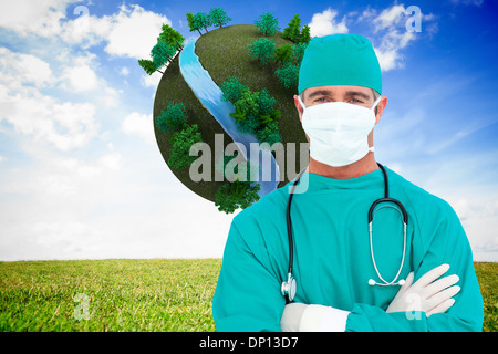 Zusammengesetztes Bild Porträt eines ehrgeizigen Chirurgen Stockfoto