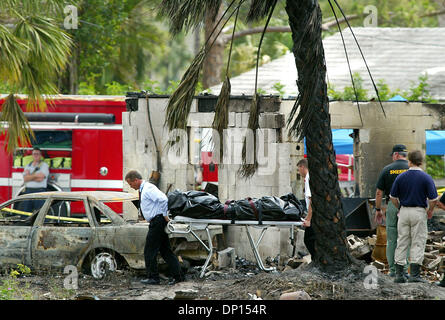 19. April 2006; Hypoluxo, FL, USA; Ein Körper von einem unbekannten Mann ist aus der Szene entfernt, wo eine Explosion dieses Gebäude 7451 Hypoluxo Farmen Road, Dienstag Nacht zerstört. Bomb Squad-Mitglieder von US-Alkohol, Tabak und Schusswaffen und das Palm Beach County Sheriff Department waren die Szene von Sprengstoffen und untersucht die Quelle der Explosion löschen.  Obligatorische Credit: P Stockfoto