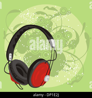 Vektor-Illustration des Kopfhörers mit Grunge Hintergrund Stockfoto