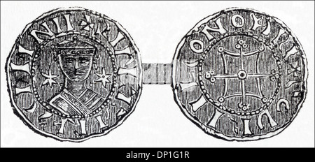 Silber Penny von Wilhelm II. Rufus. Viktorianische Holzschnitt ca. 1845. Stockfoto