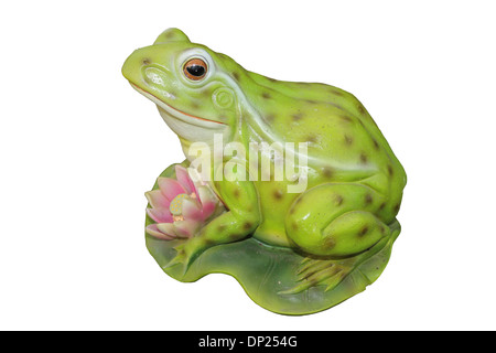 Keramik-Frosch auf Seerosenblatt Stockfoto