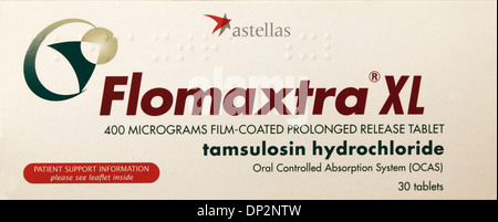 Flomaxtra XL 400mg-Tabletten, Tamsulosin Hydrochlorid, Pack, Tablette 400 mg Arzneimittelverordnung Medikamente Medizin Arzneimittel verschrieben Stockfoto