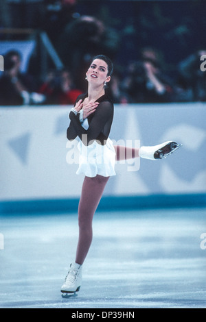 Nancy Kerrigan (USA) Silber-Medaillengewinner im Wettbewerb bei den Olympischen Winterspielen 1994. Stockfoto