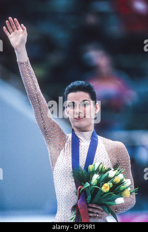 Nancy Kerrigan (USA) Silber-Medaillengewinner im Wettbewerb bei den Olympischen Winterspielen 1994. Stockfoto
