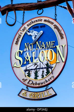 Melden Sie für No Name Salon auf der Main Street in der Innenstadt von Park City, Utah, USA Stockfoto