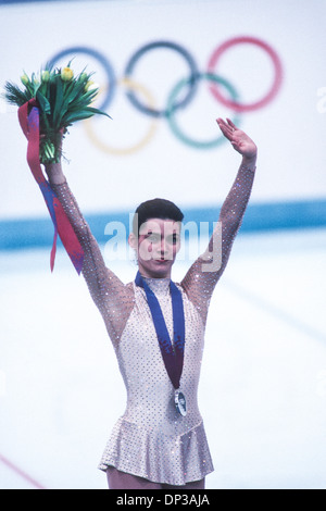 Nancy Kerrigan (USA) Silber-Medaillengewinner im Wettbewerb bei den Olympischen Winterspielen 1994. Stockfoto