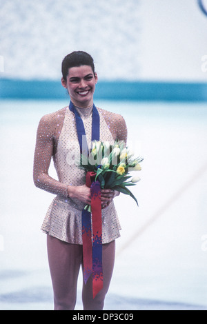 Nancy Kerrigan (USA) Silber-Medaillengewinner im Wettbewerb bei den Olympischen Winterspielen 1994. Stockfoto
